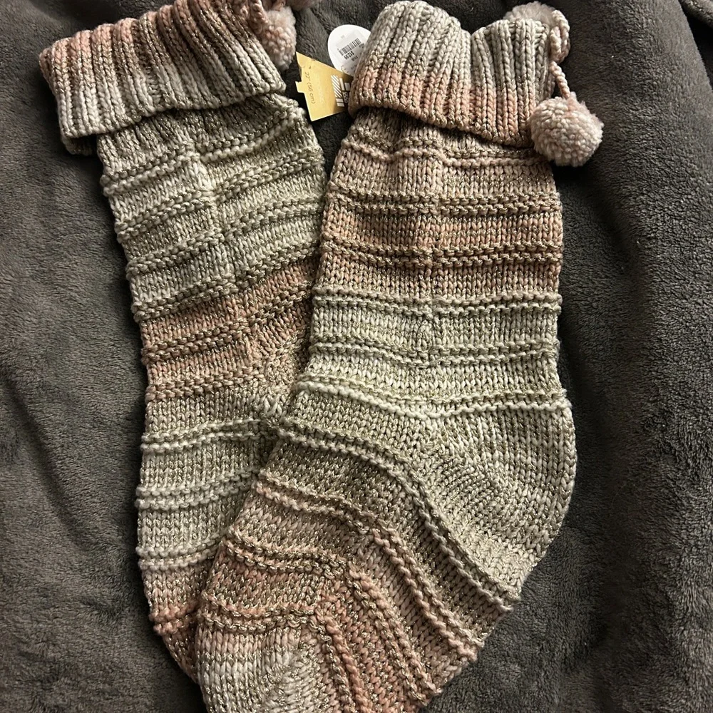 Cozy Knit Stockings with Pom Poms